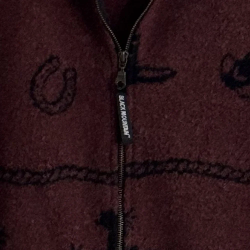 VTG 90s Black Mountain wool blend,Pile Fleece Full Zip Jacket Vest Horse 🐎 print